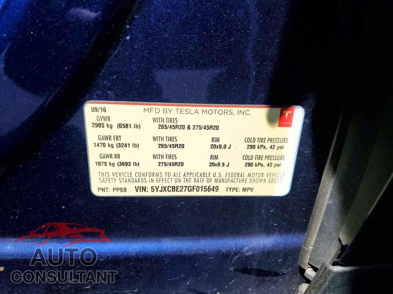 TESLA MODEL X 2016 - 5YJXCBE27GF015649