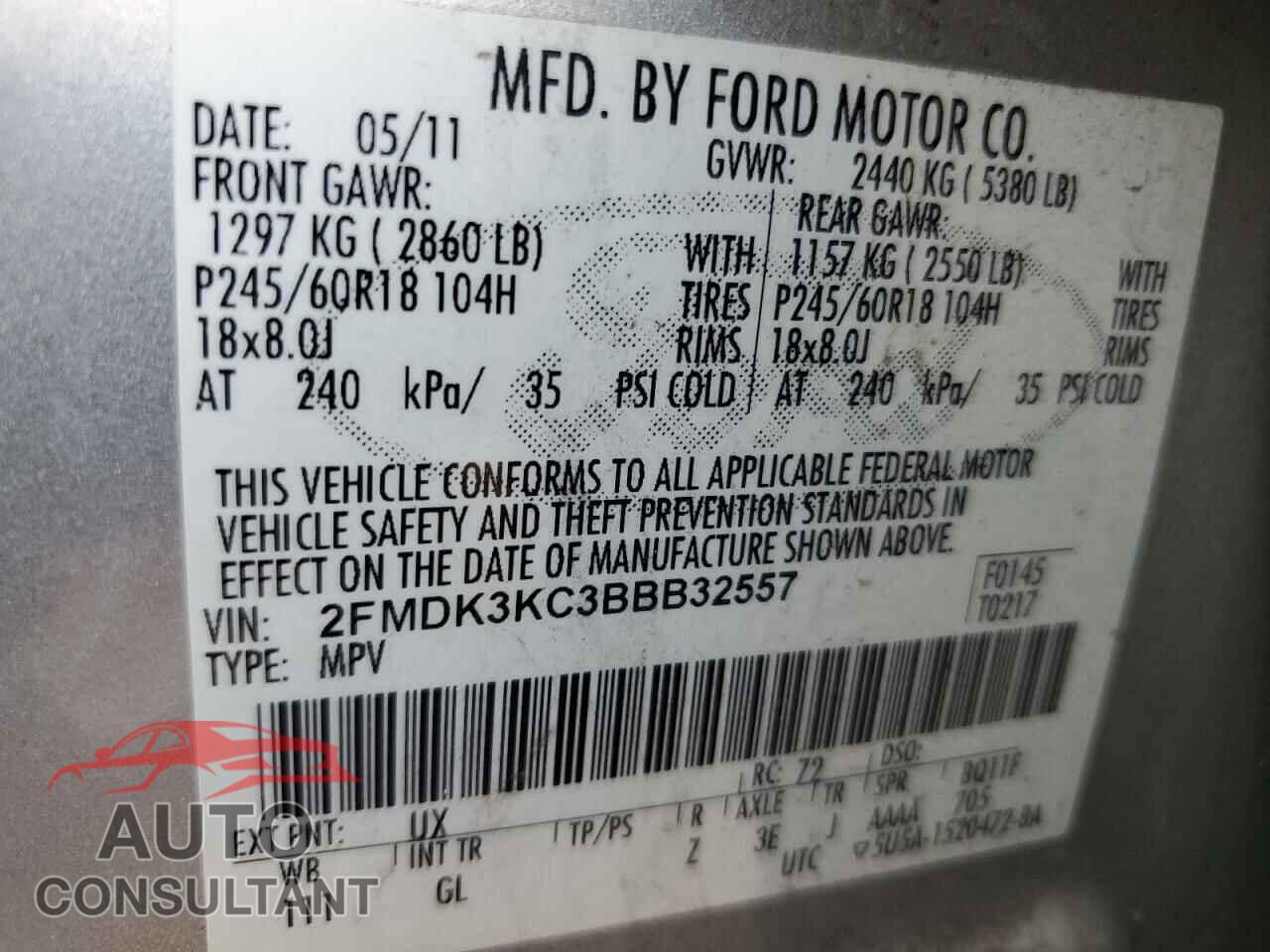 FORD EDGE 2011 - 2FMDK3KC3BBB32557