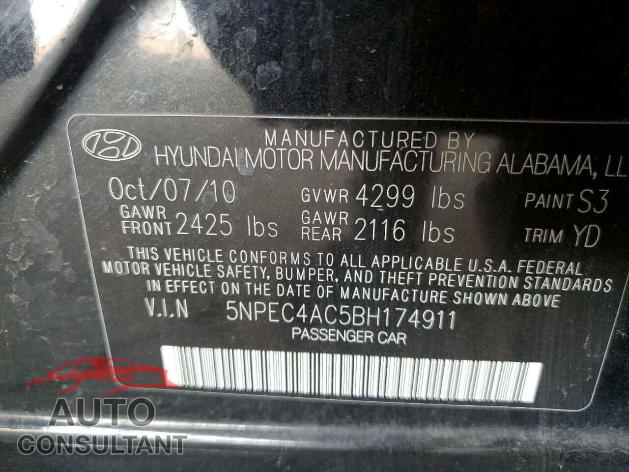 HYUNDAI SONATA 2011 - 5NPEC4AC5BH174911