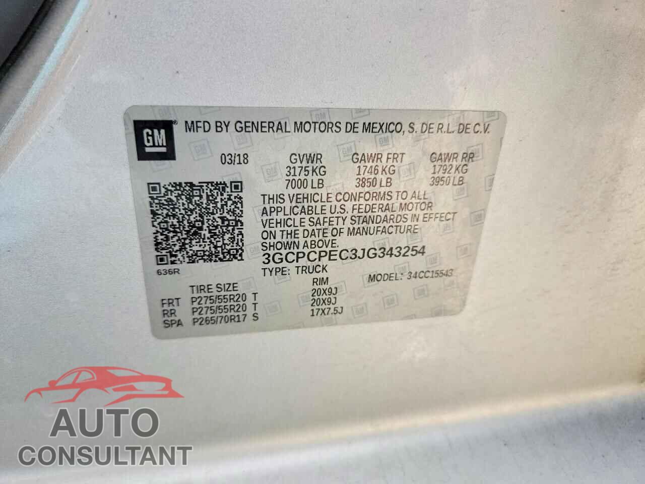 CHEVROLET SILVERADO 2018 - 3GCPCPEC3JG343254