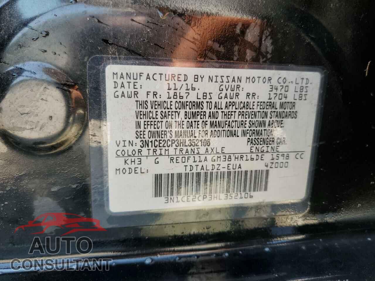 NISSAN VERSA 2017 - 3N1CE2CP3HL352106