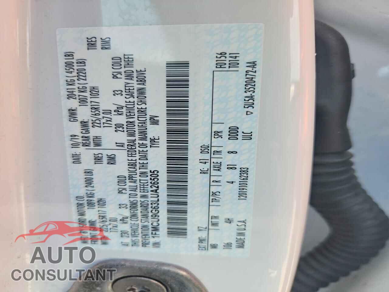 FORD ESCAPE 2020 - 1FMCU9G63LUA26505