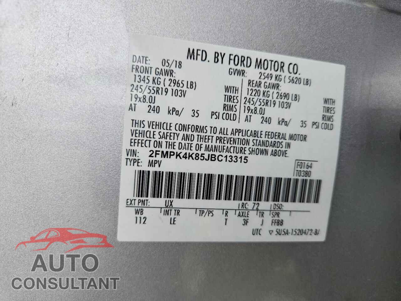 FORD EDGE 2018 - 2FMPK4K85JBC13315