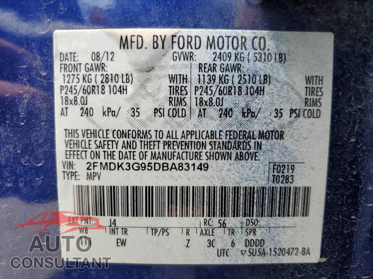 FORD EDGE 2013 - 2FMDK3G95DBA83149