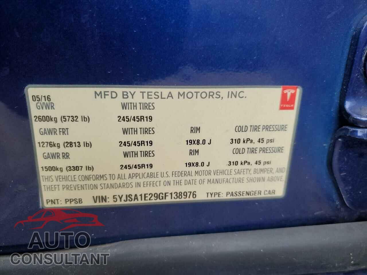 TESLA MODEL S 2016 - 5YJSA1E29GF138976