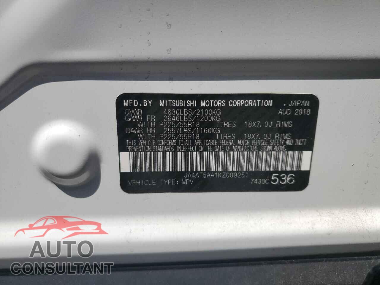 MITSUBISHI ECLIPSE 2019 - JA4AT5AA1KZ009251