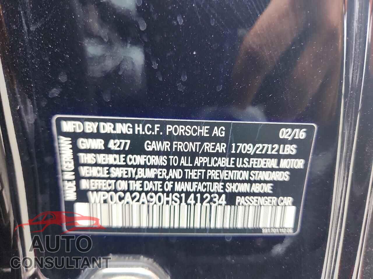 PORSCHE 911 2017 - WP0CA2A90HS141234