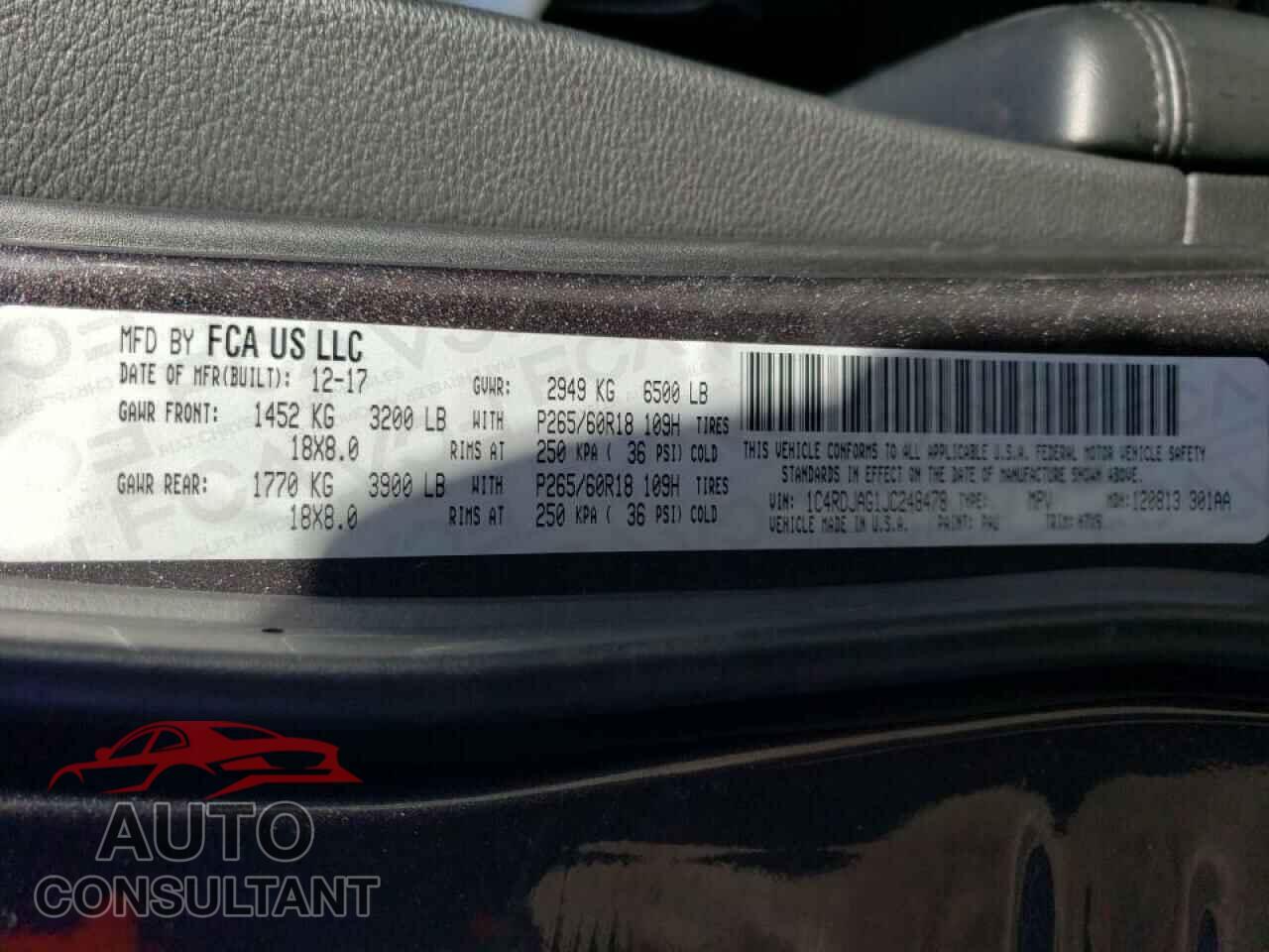 DODGE DURANGO 2018 - 1C4RDJAG1JC248478