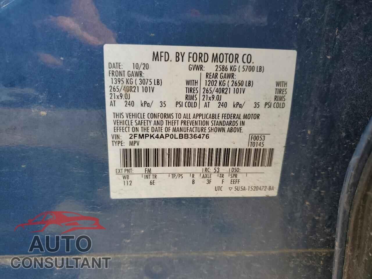 FORD EDGE 2020 - 2FMPK4AP0LBB36476
