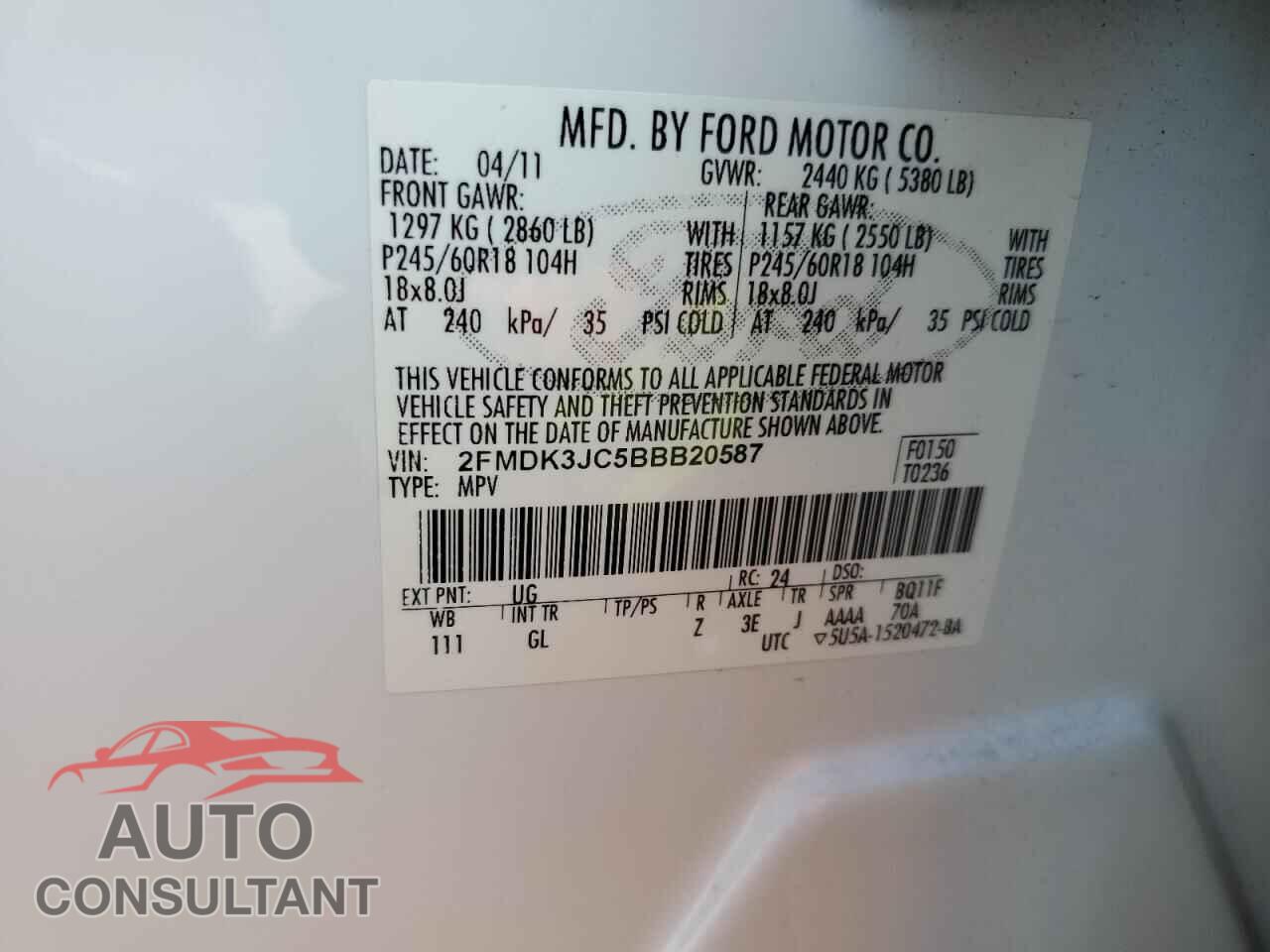 FORD EDGE 2011 - 2FMDK3JC5BBB20587