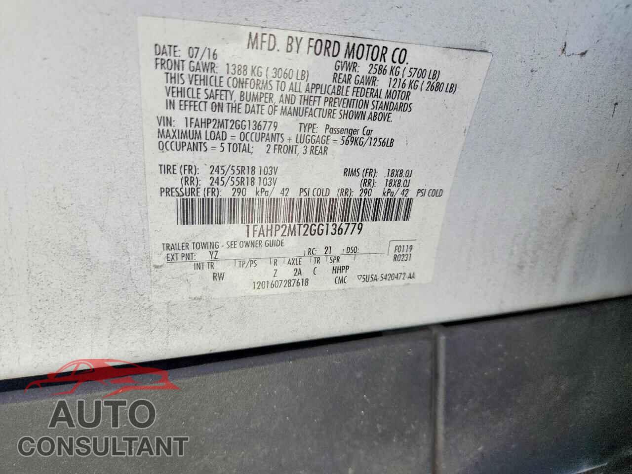 FORD TAURUS 2016 - 1FAHP2MT2GG136779
