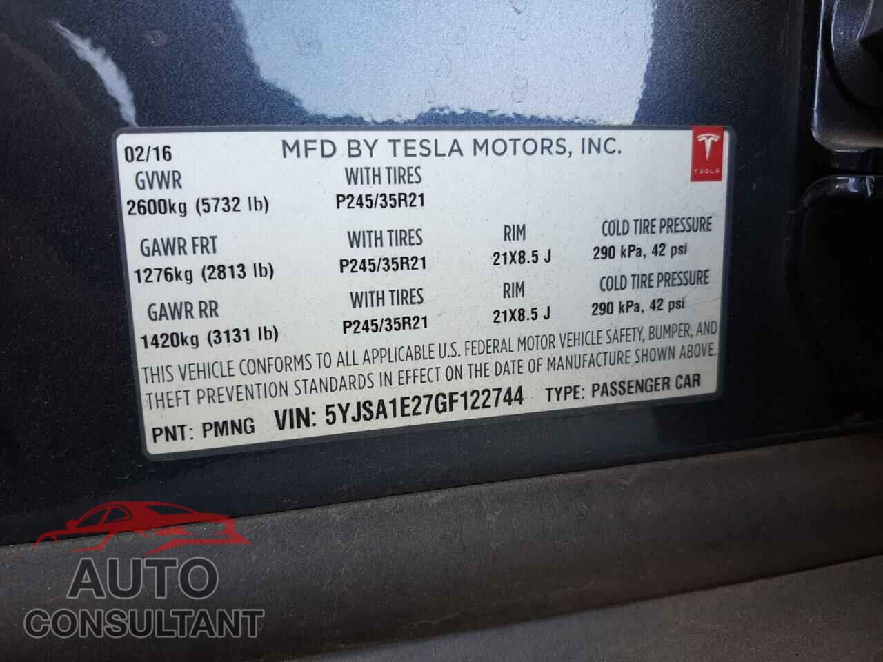 TESLA MODEL S 2016 - 5YJSA1E27GF122744