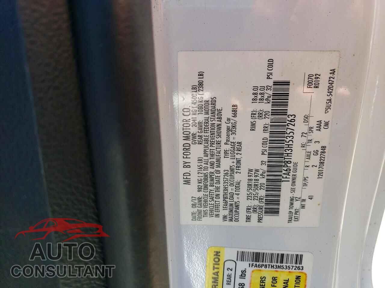FORD MUSTANG 2017 - 1FA6P8TH3H5357263