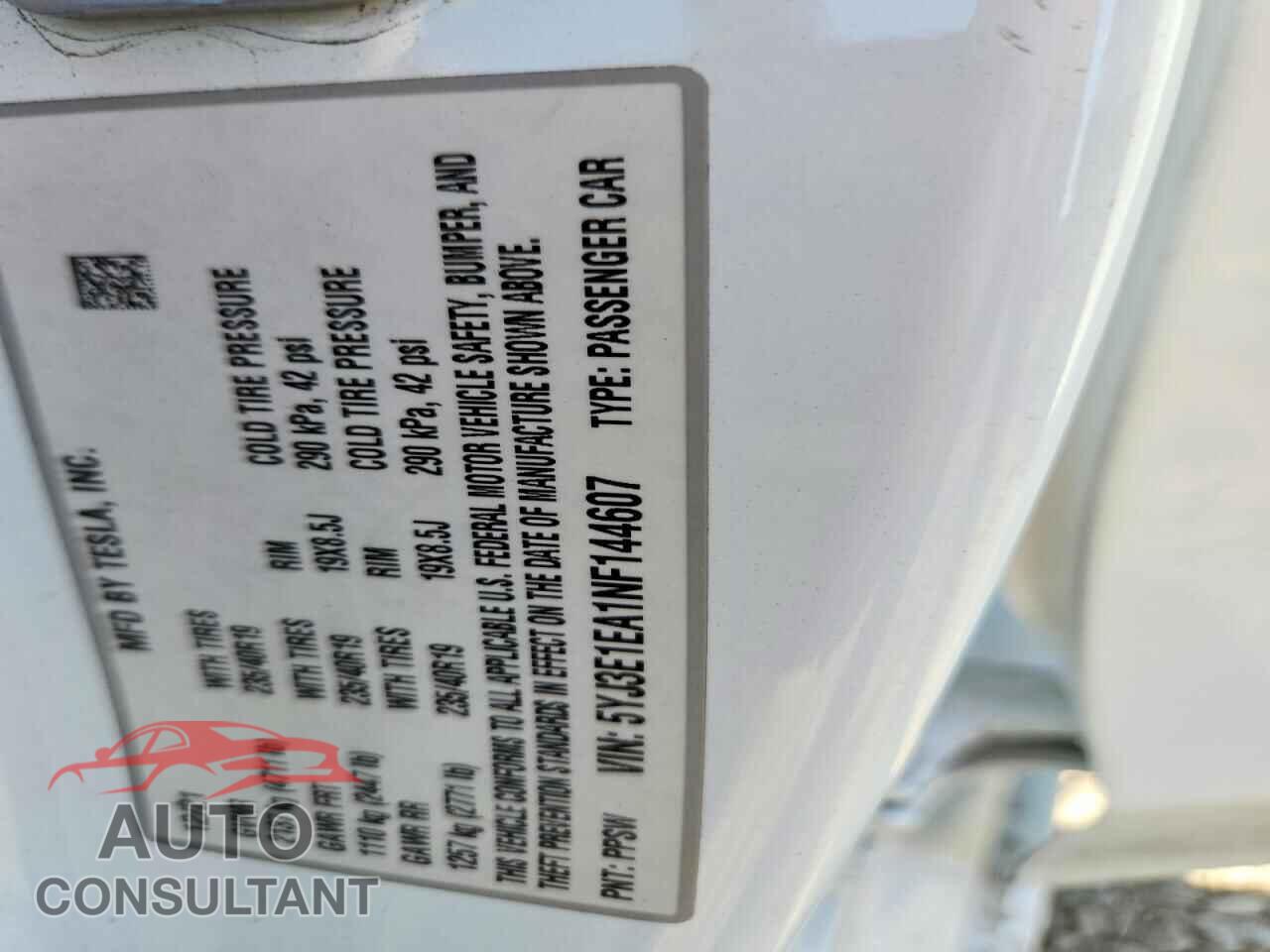 TESLA MODEL 3 2022 - 5YJ3E1EA1NF144607