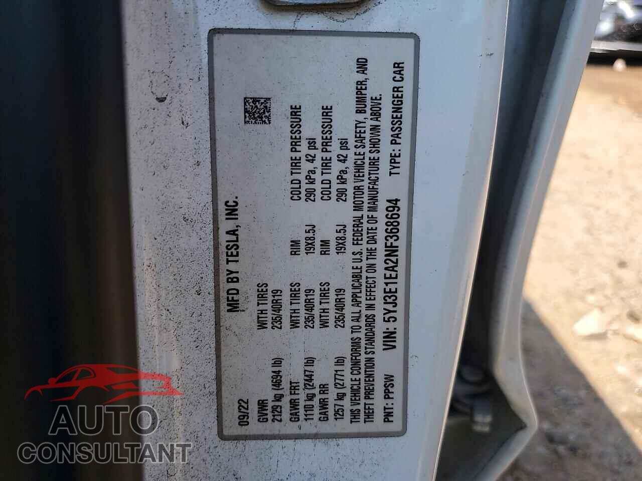 TESLA MODEL 3 2022 - 5YJ3E1EA2NF368694