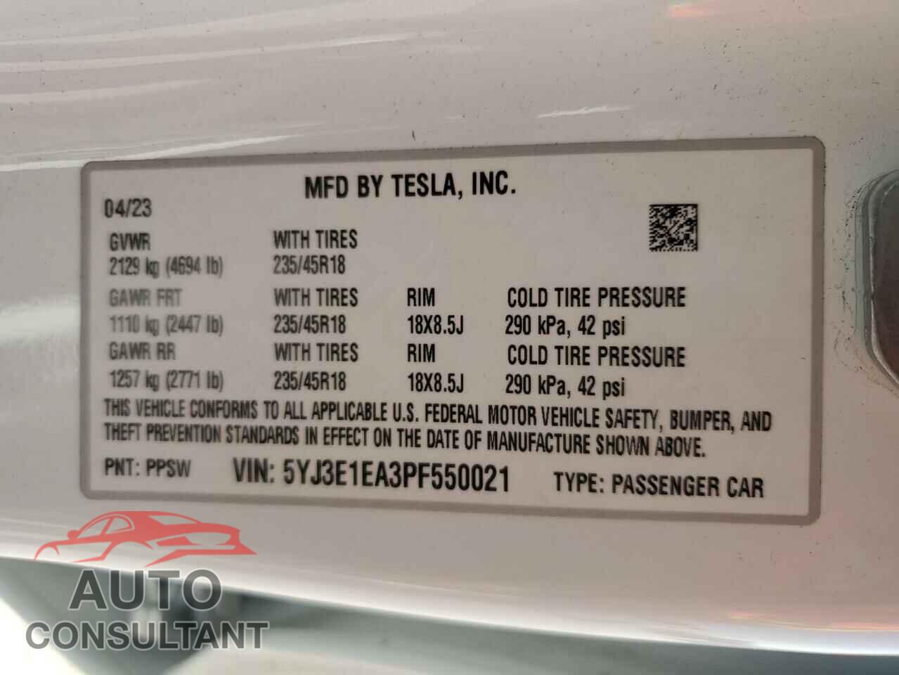 TESLA MODEL 3 2023 - 5YJ3E1EA3PF550021