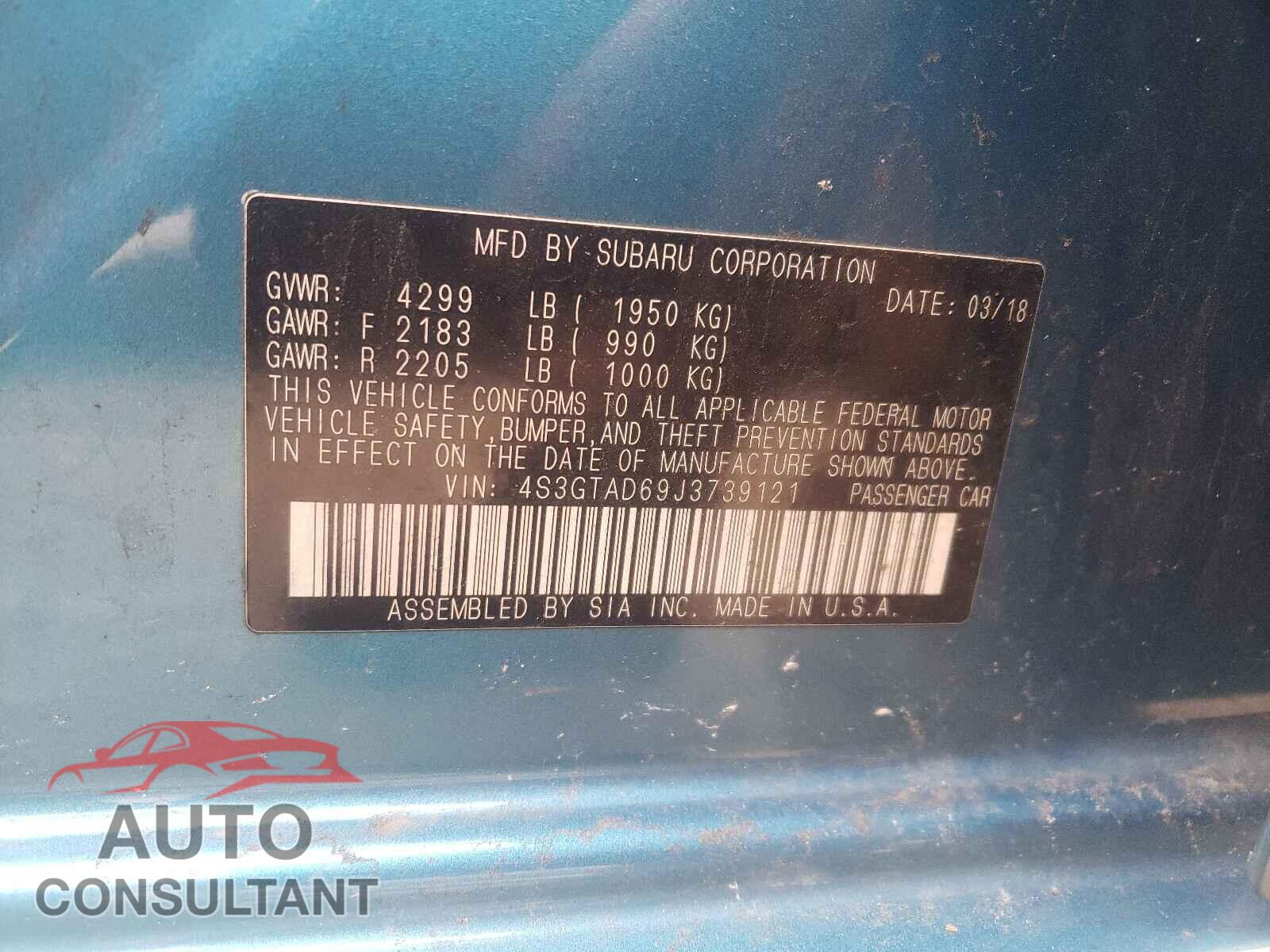 SUBARU IMPREZA 2018 - 4S3GTAD69J3739121