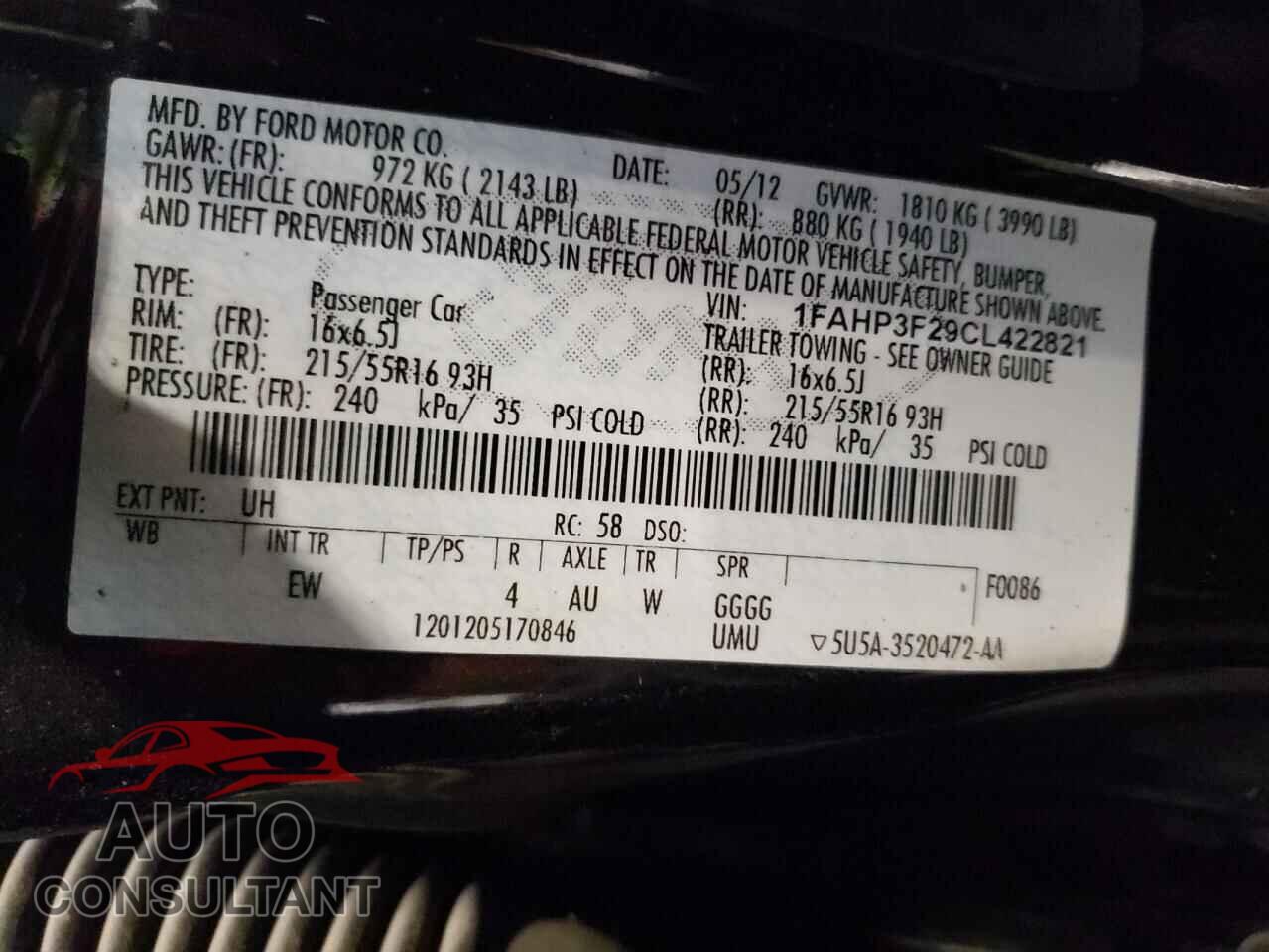 FORD FOCUS 2012 - 1FAHP3F29CL422821