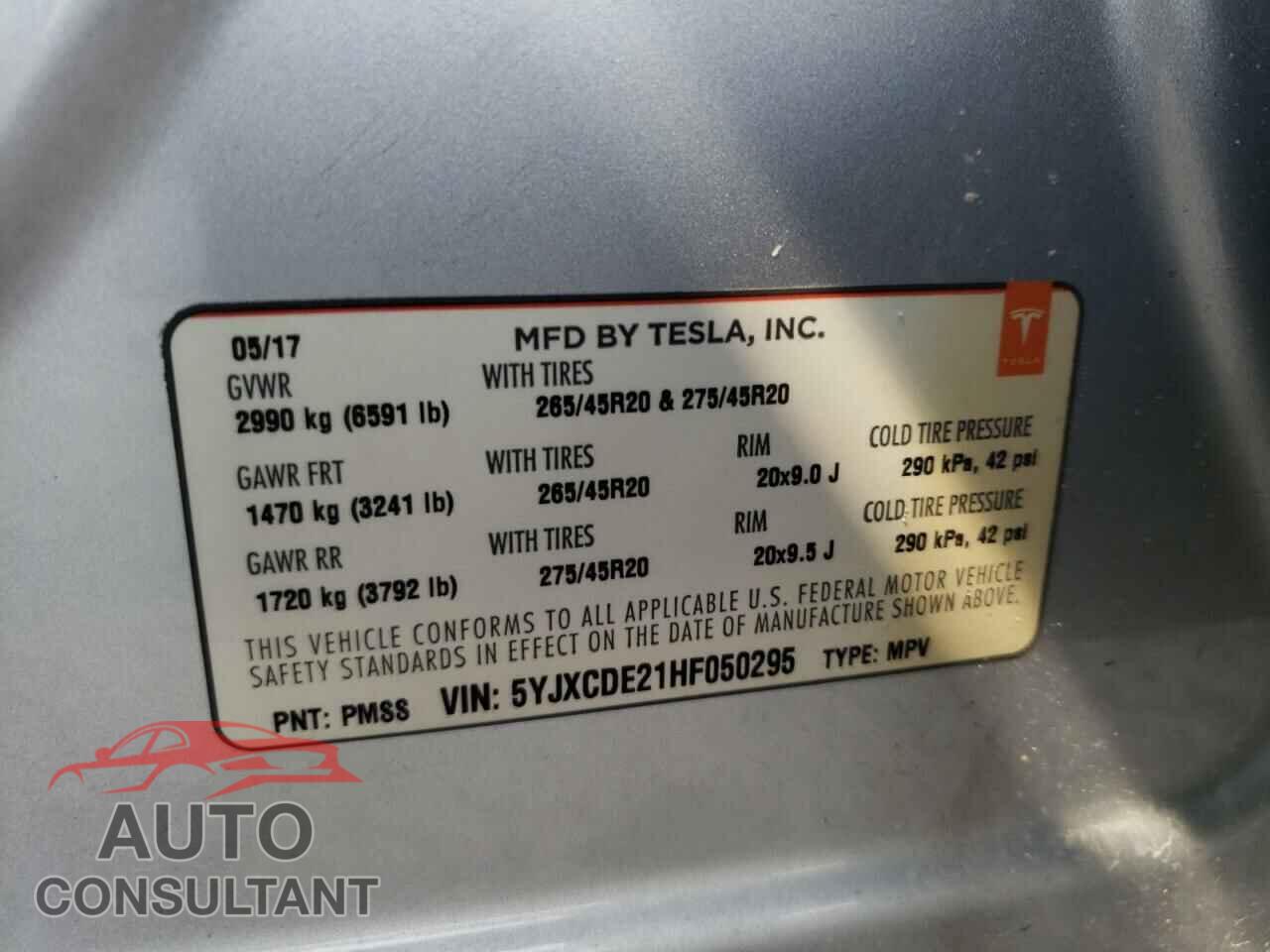 TESLA MODEL X 2017 - 5YJXCDE21HF050295