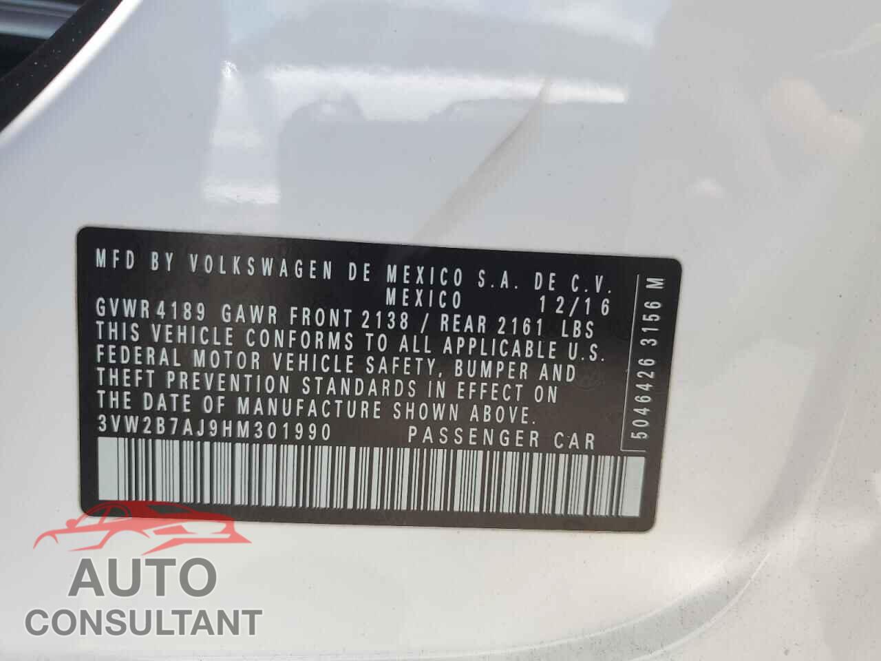 VOLKSWAGEN JETTA 2017 - 3VW2B7AJ9HM301990