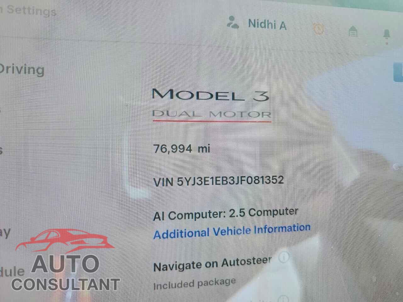 TESLA MODEL 3 2018 - 5YJ3E1EB3JF081352