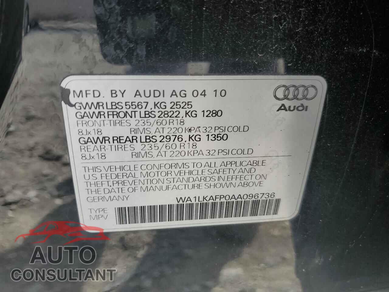 AUDI Q5 2010 - WA1LKAFP0AA096736