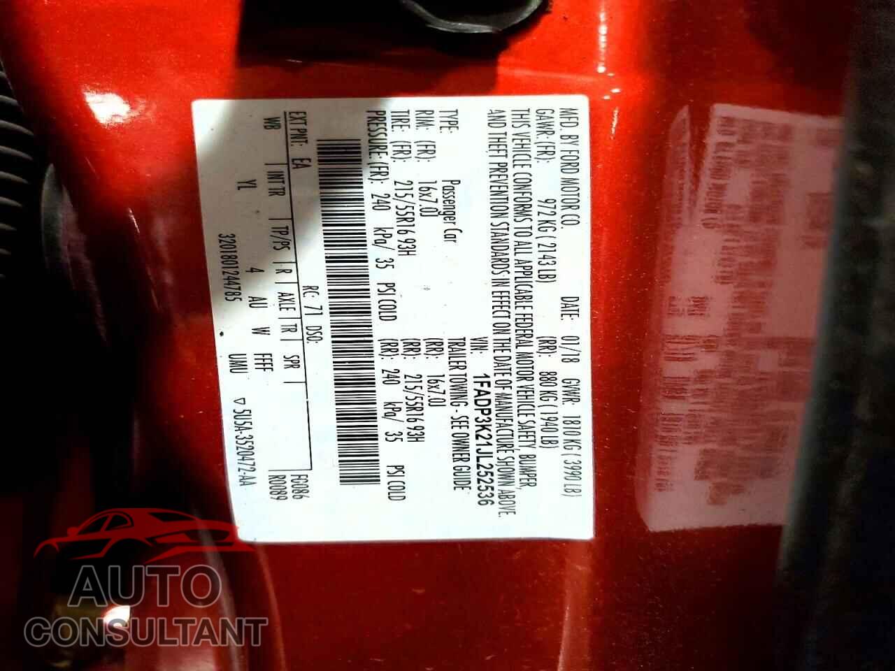 FORD FOCUS 2018 - 1FADP3K21JL252536