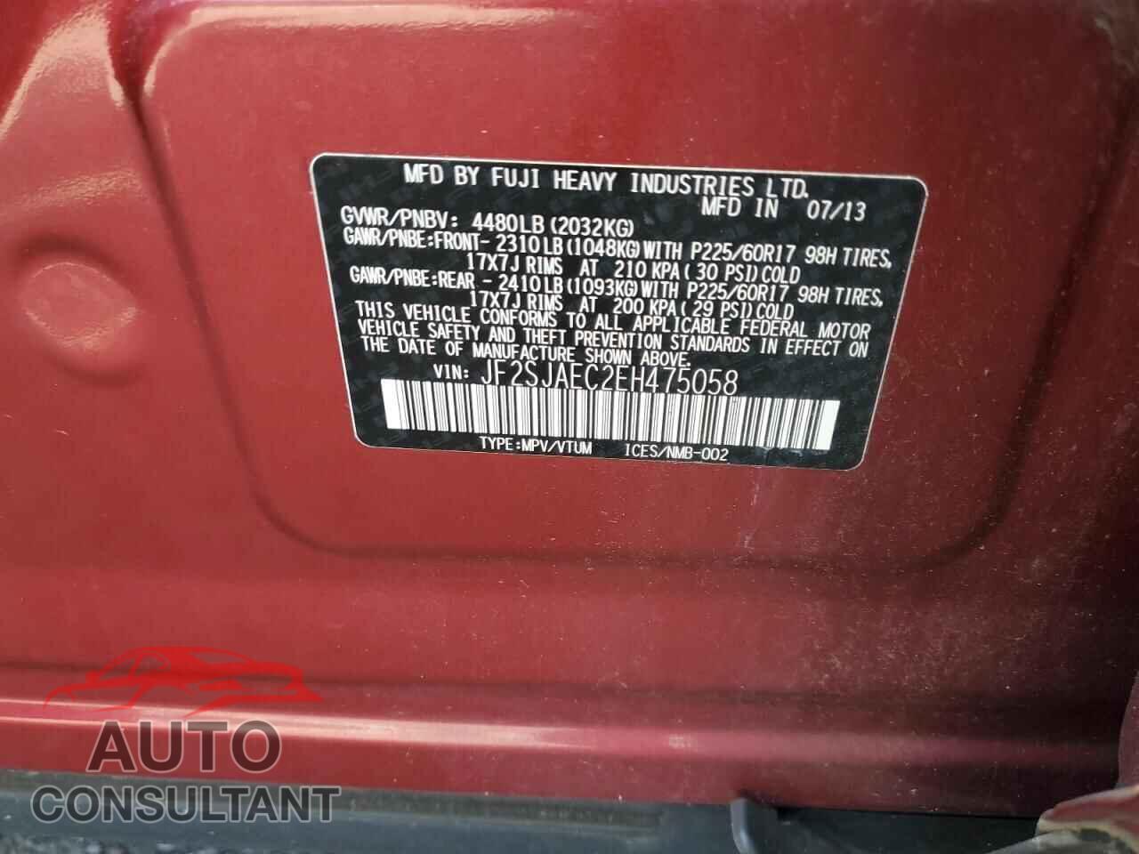 SUBARU FORESTER 2014 - JF2SJAEC2EH475058