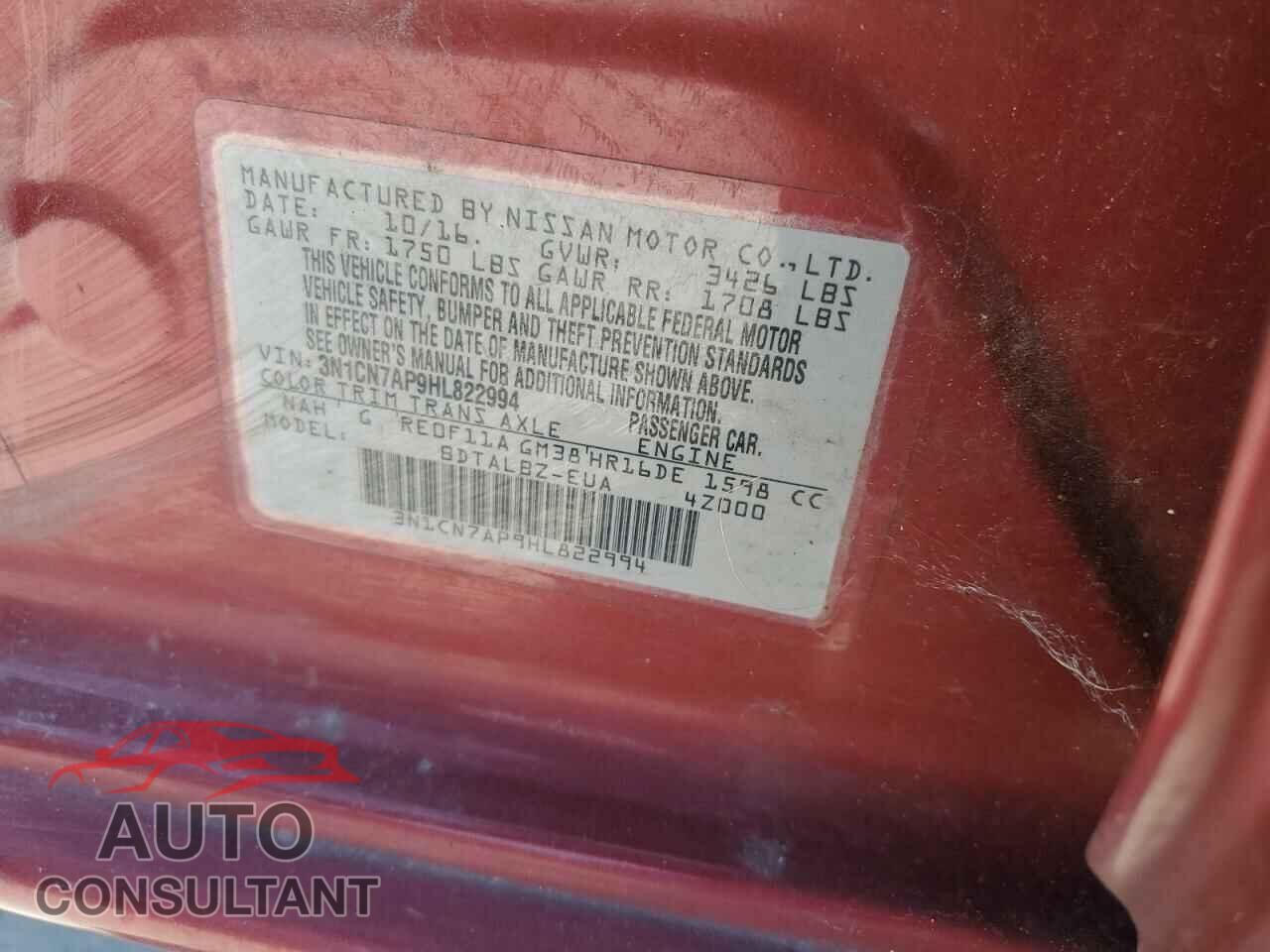 NISSAN VERSA 2017 - 3N1CN7AP9HL822994