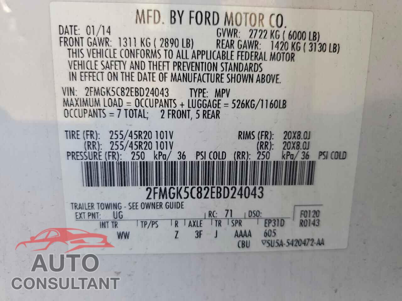 FORD FLEX 2014 - 2FMGK5C82EBD24043