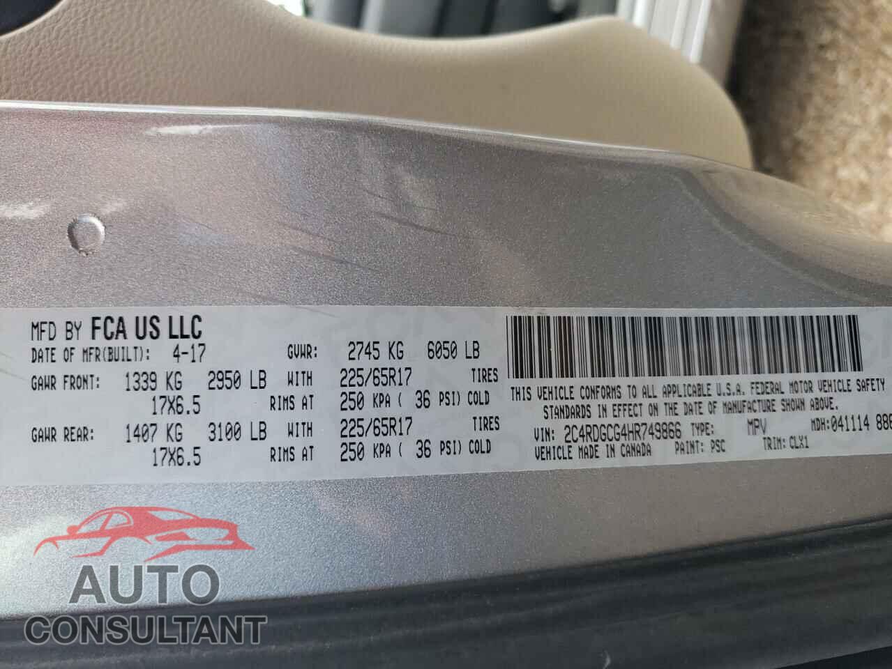DODGE CARAVAN 2017 - 2C4RDGCG4HR749866