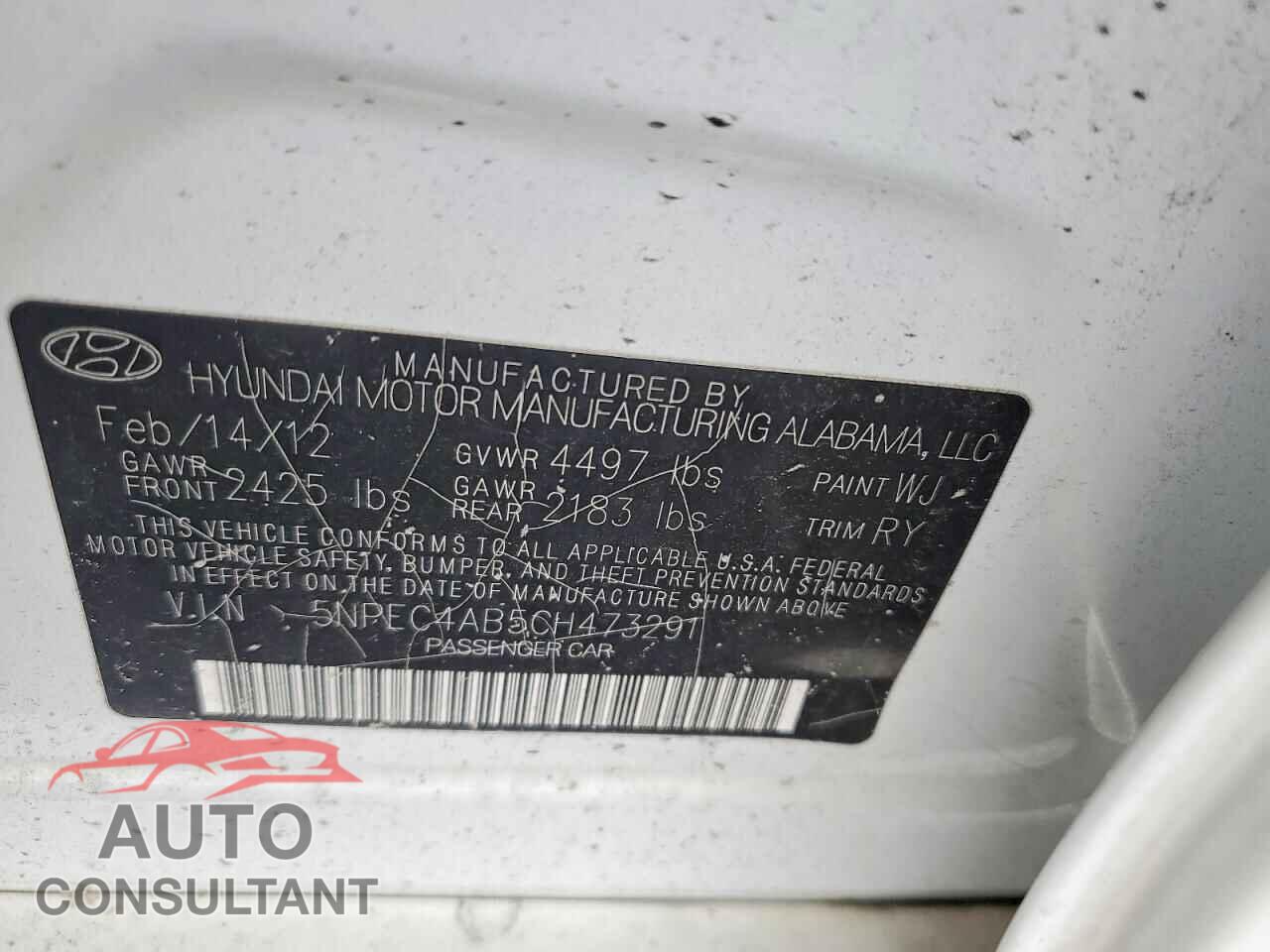HYUNDAI SONATA 2012 - 5NPEC4AB5CH473291