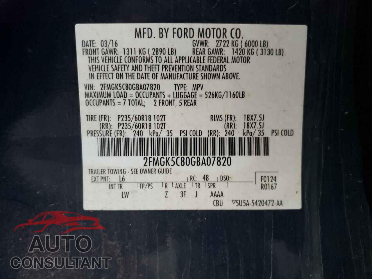 FORD FLEX 2016 - 2FMGK5C80GBA07820
