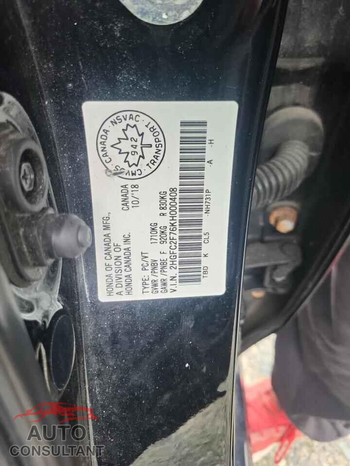 HONDA CIVIC 2019 - 2HGFC2F76KH000408