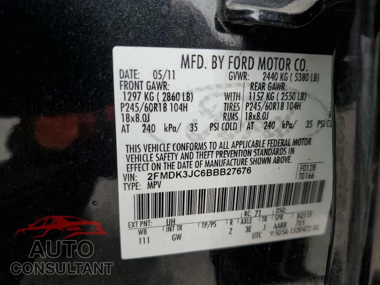 FORD EDGE 2011 - 2FMDK3JC6BBB27676