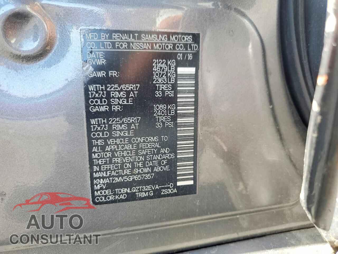 NISSAN ROGUE 2016 - KNMAT2MV5GP657357