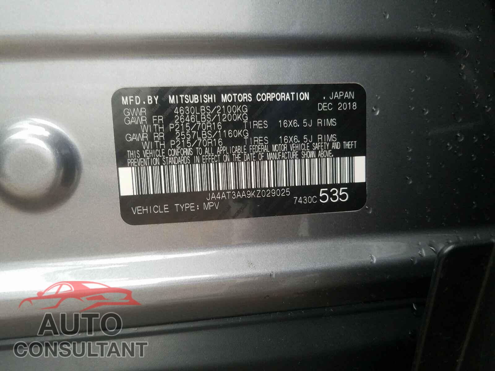 MITSUBISHI ECLIPSE 2019 - JA4AT3AA9KZ029025
