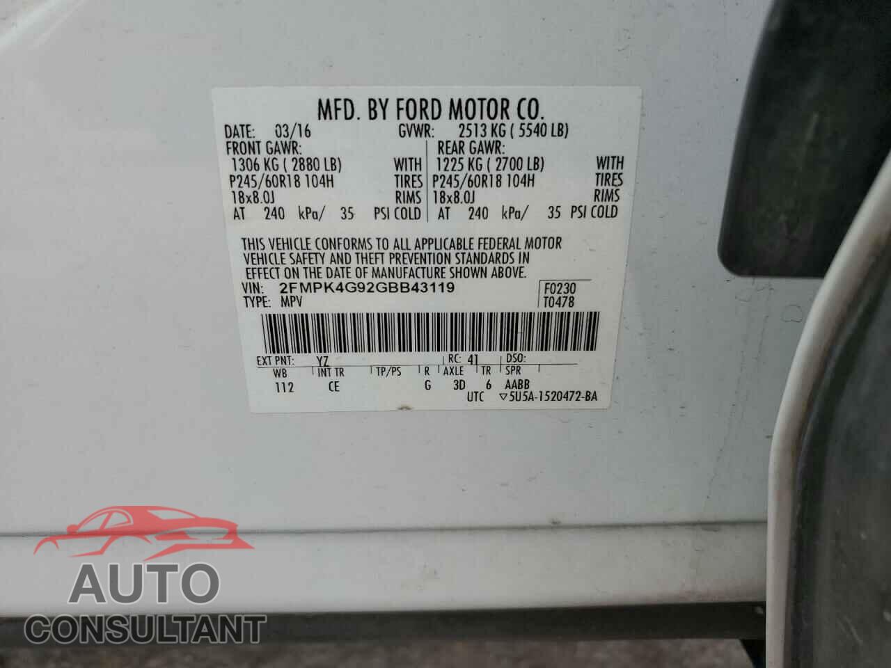 FORD EDGE 2016 - 2FMPK4G92GBB43119
