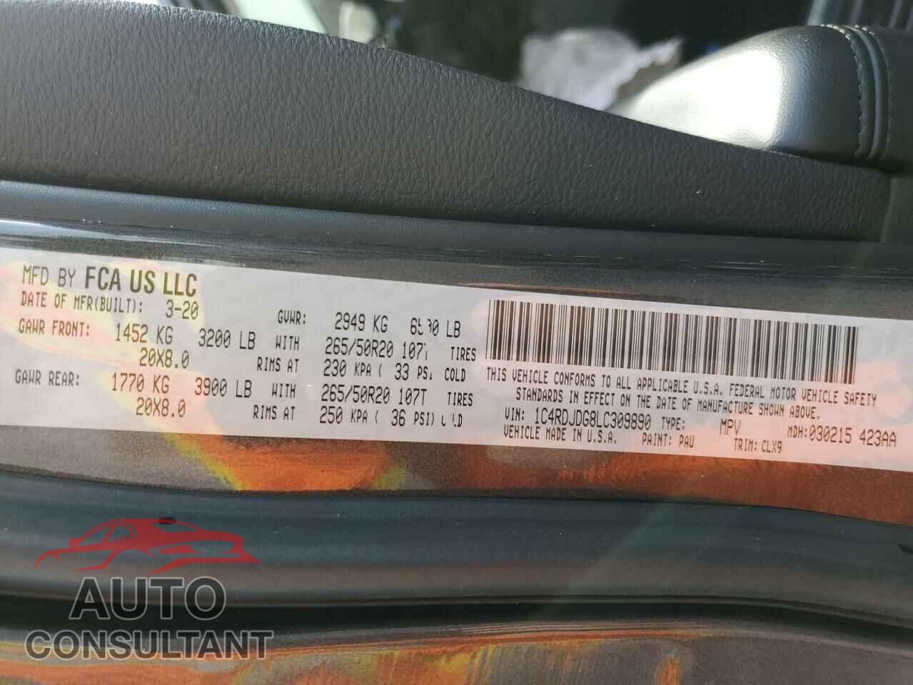 DODGE DURANGO 2020 - 1C4RDJDG8LC309890