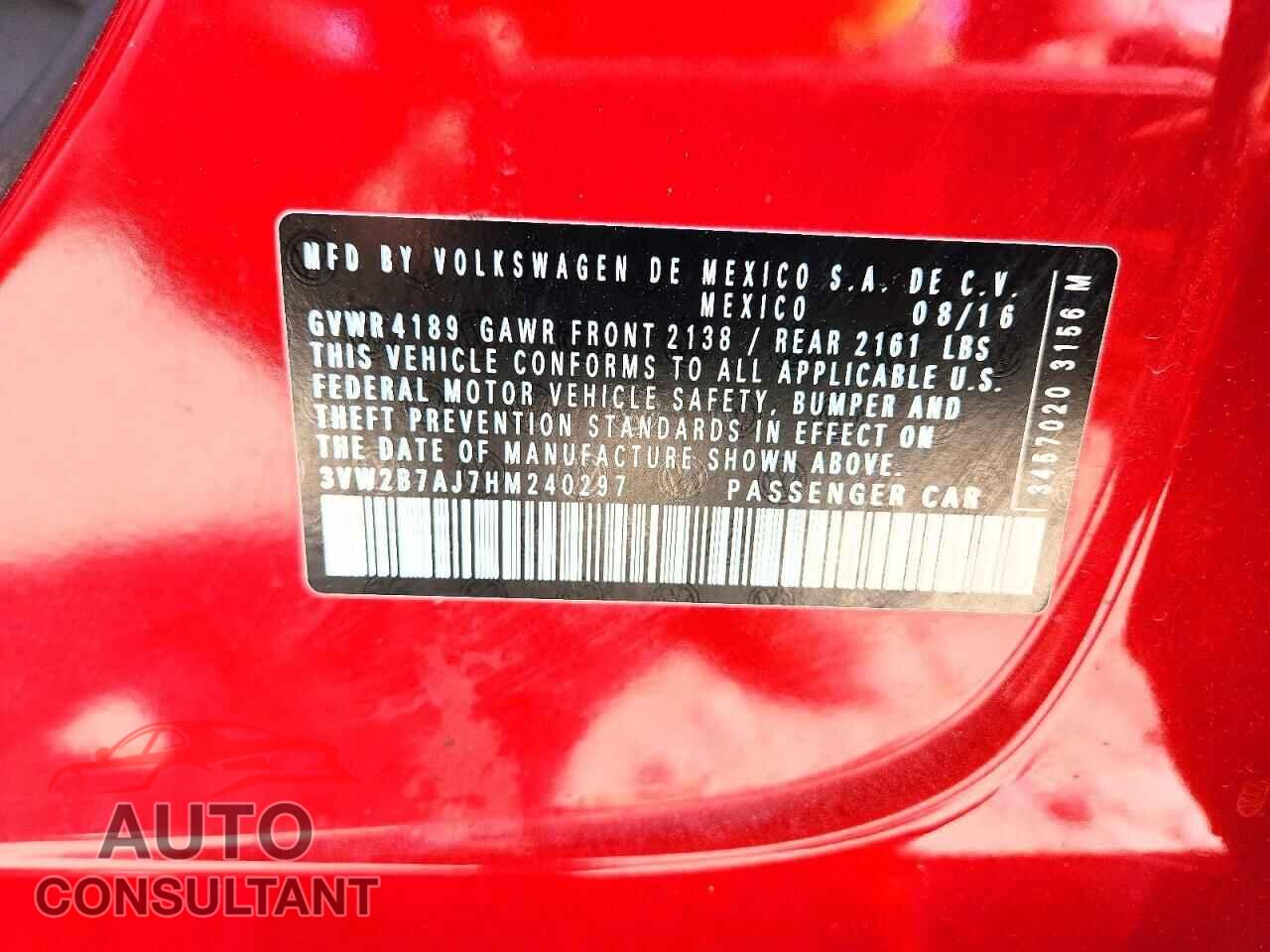 VOLKSWAGEN JETTA 2017 - 3VW2B7AJ7HM240297