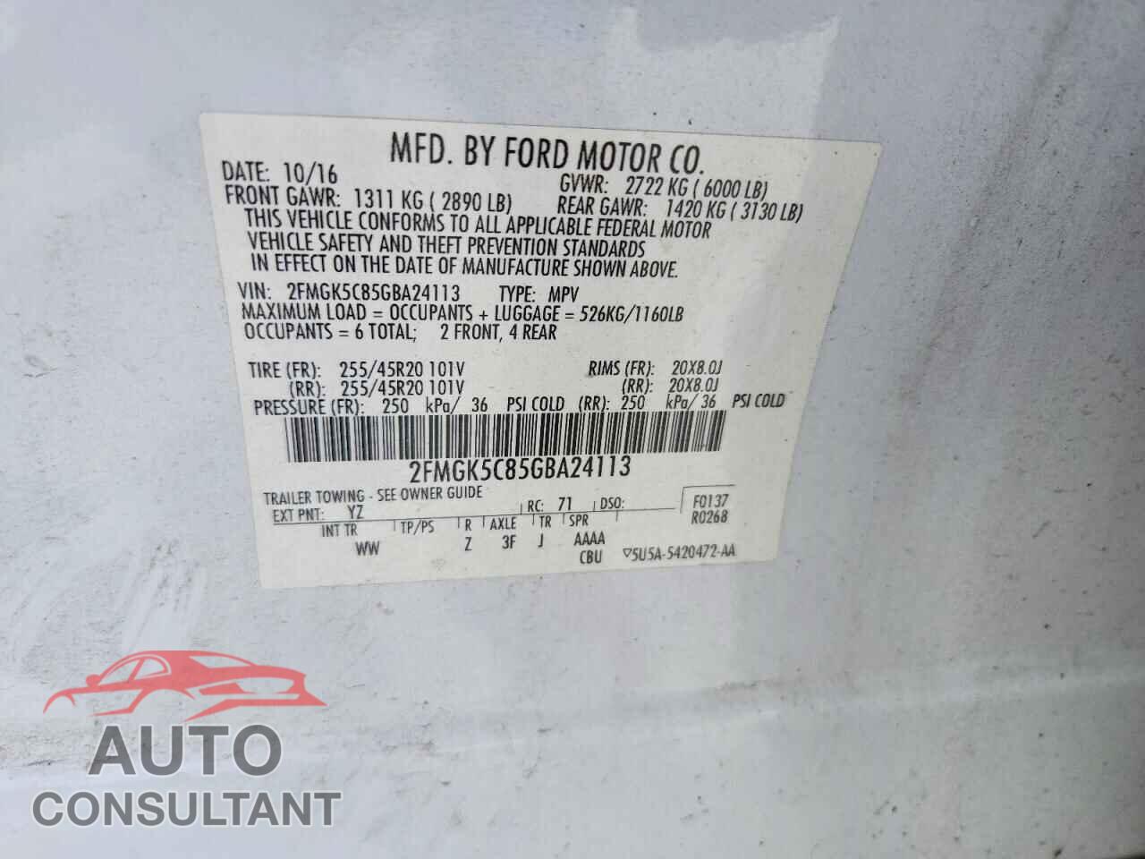 FORD FLEX 2016 - 2FMGK5C85GBA24113