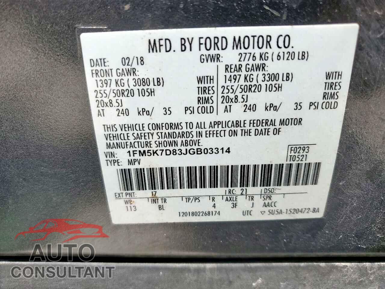 FORD EXPLORER 2018 - 1FM5K7D83JGB03314