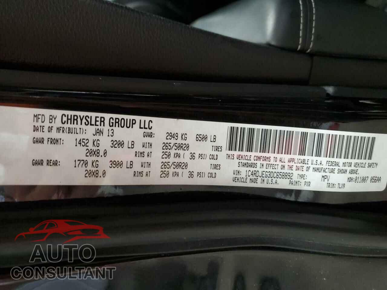 DODGE DURANGO 2013 - 1C4RDJEG3DC658892