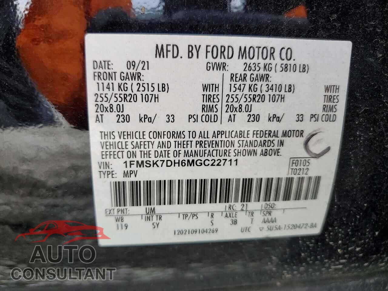 FORD EXPLORER 2021 - 1FMSK7DH6MGC22711