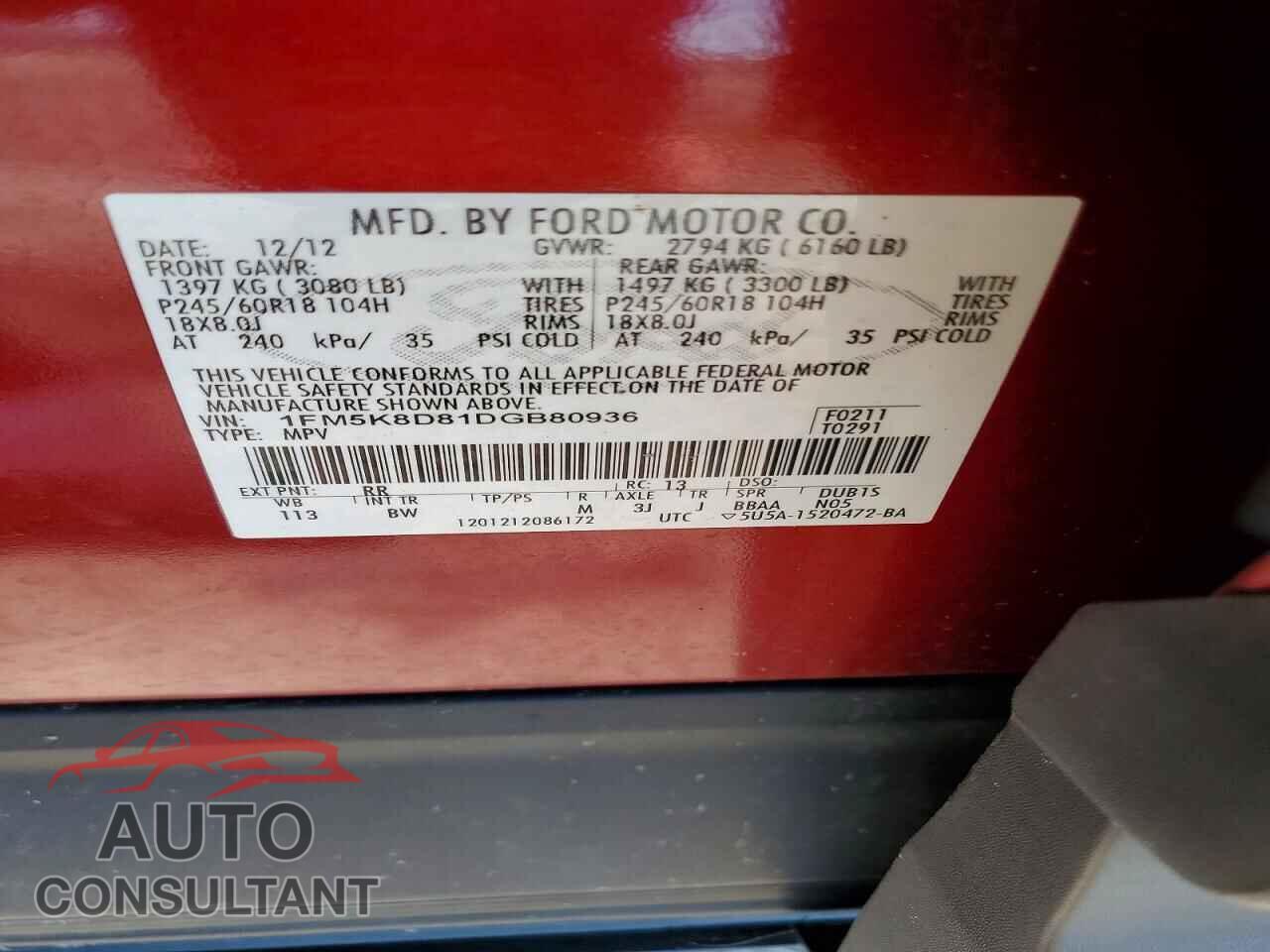 FORD EXPLORER 2013 - 1FM5K8D81DGB80936