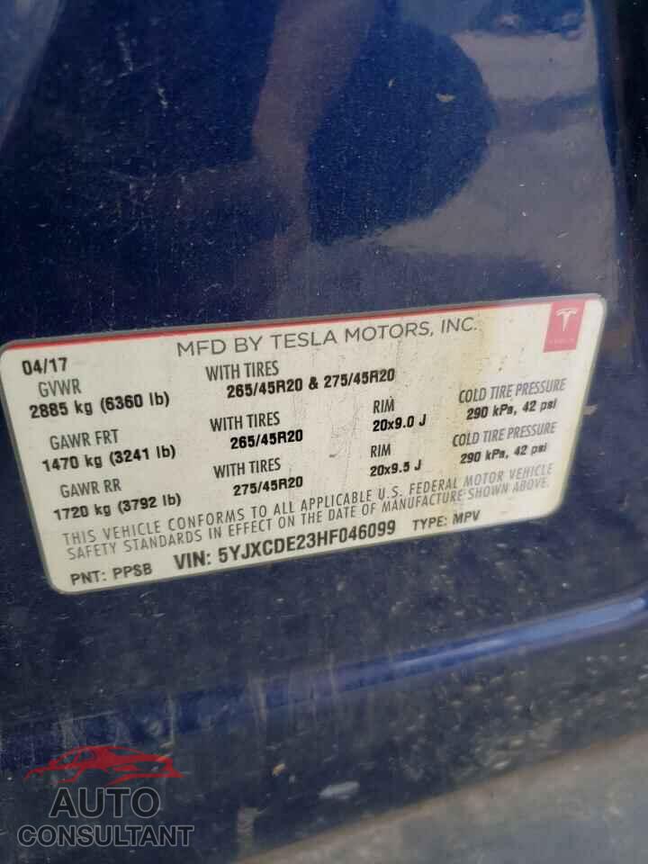 TESLA MODEL X 2017 - 5YJXCDE23HF046099