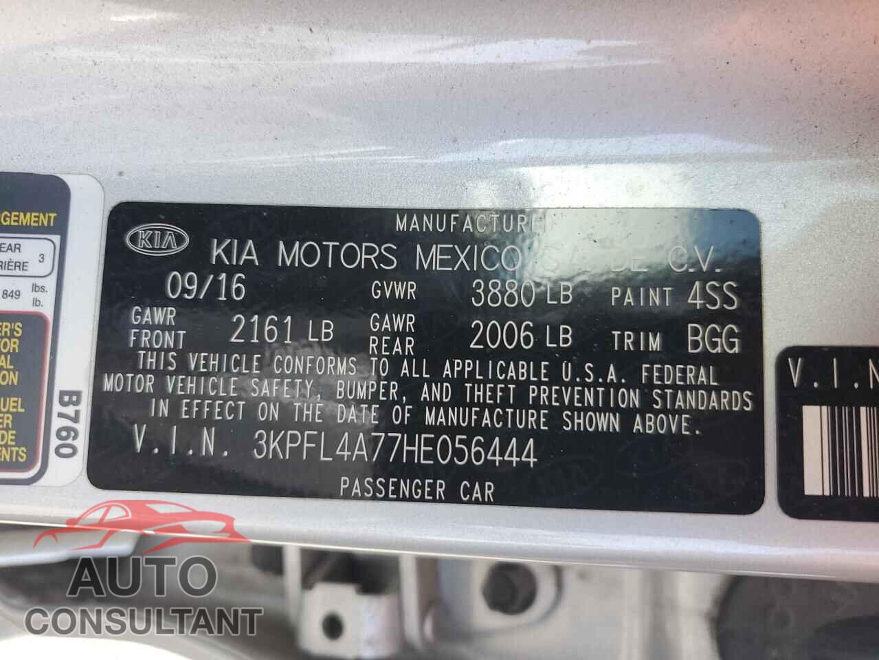 KIA FORTE 2017 - 3KPFL4A77HE056444