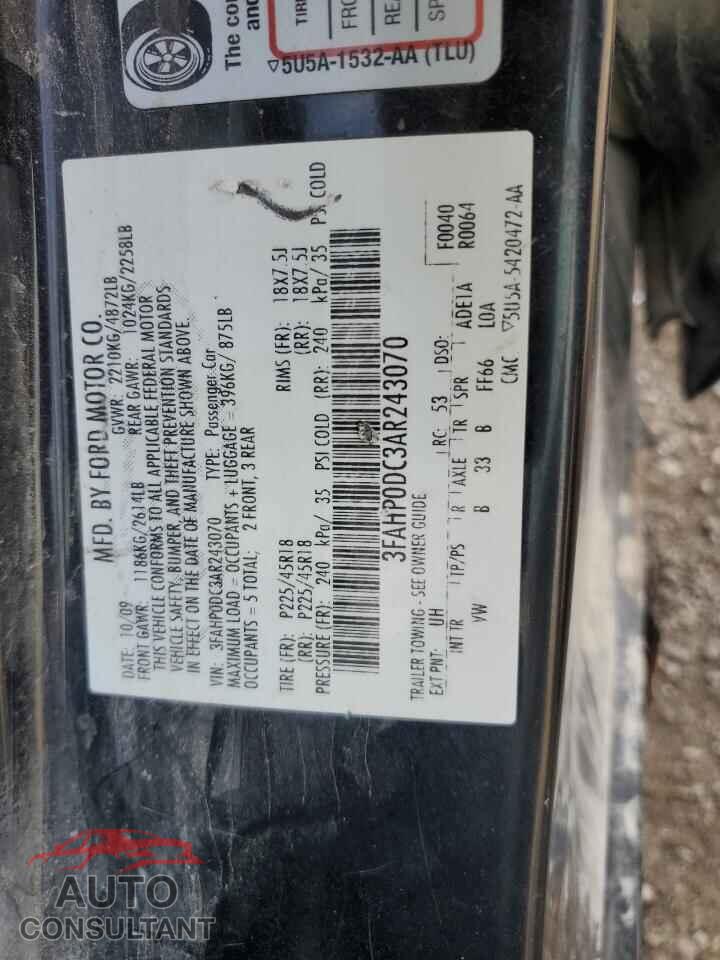 FORD FUSION 2010 - 3FAHP0DC3AR243070