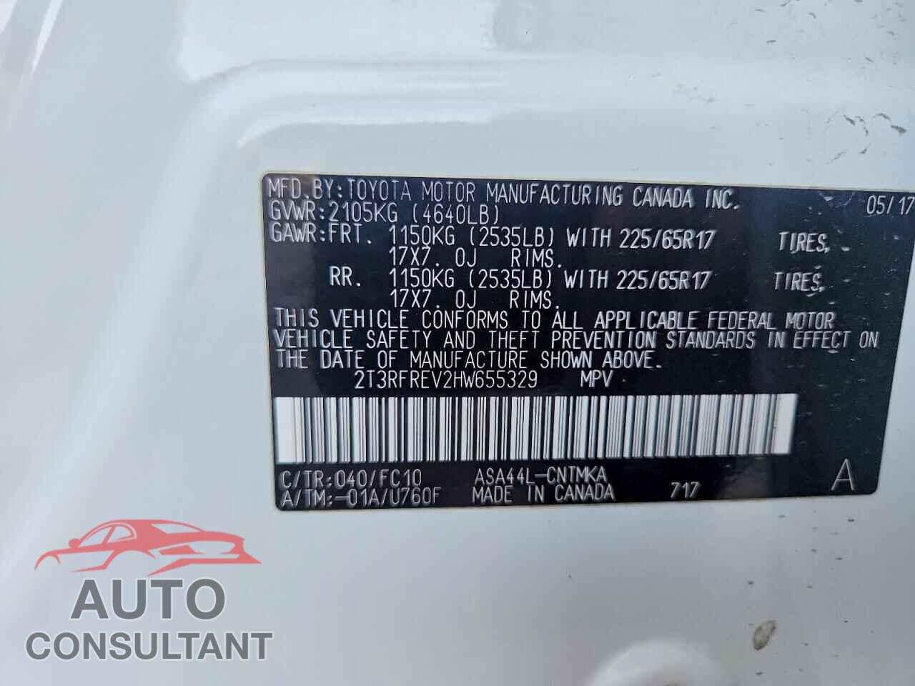 TOYOTA RAV4 2017 - 2T3RFREV2HW655329