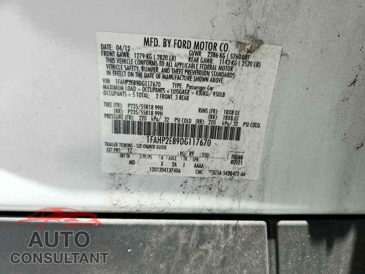 FORD TAURUS 2013 - 1FAHP2E89DG117670